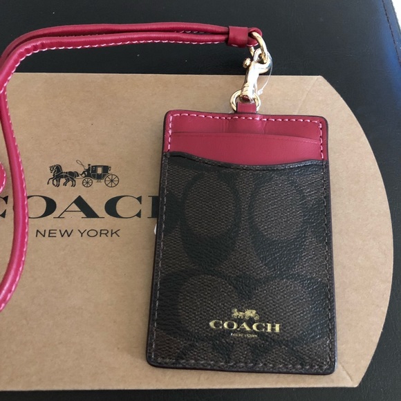 Authentic Coach signature brown/ Hot Pink Lanyard - Picture 2 of 5